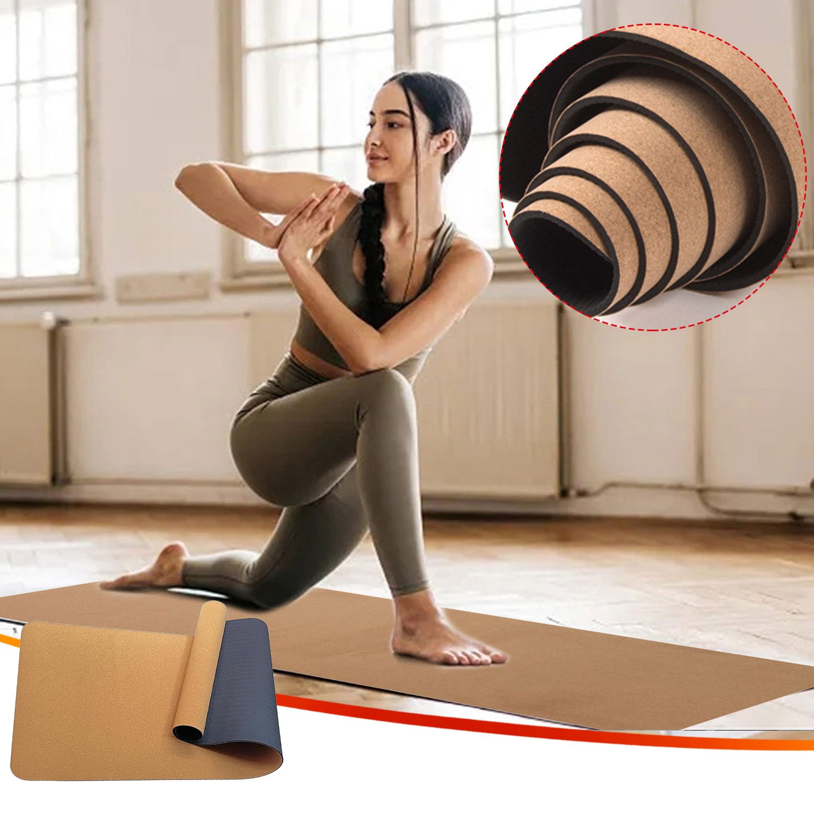 EGNMCR Car Gadgets Gifts, Car Accessories Natural Foldable Cork Yoga Mat Non Slip And Environmentally Friendly Lightweight Vegetarian Cork Yoga Gym And Exercise A yoga
