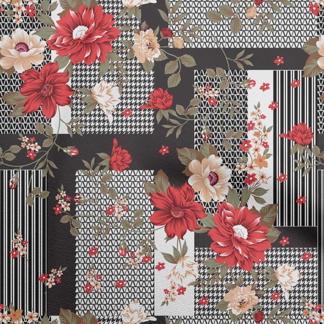 oneOone Rayon Red Fabric Asian Floral With Geometrical Texture Craft Projects Decor Fabric Printed By The Yard 56 Inch Wide