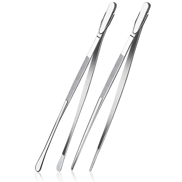 2 Pcs 12-Inch Fine Cooking Tweezer Tongs,Extra-Long Stainless Steel Kitchen Tweezers Tongs