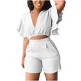 thumbnail image 2 of Mikilon Womens Oversized Stylish Outfits 2 Piece Set Ruffle Short Sleeve V-Neck Top Casual Shorts Summer Plus Size Suit Ruffle Short Sleeve V-Neck Top Casual Shorts Summer Plus Size Suits White M, 2 of 8