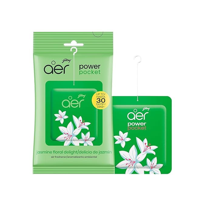 Godrej Aer Power Pocket Jasmin Floral Delight Bathroom Freshener 10 g, Lasts Upto 30 Days, Air Freshener for Bathroom