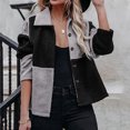 thumbnail image 2 of IROINID Veste Courte en Shearling pour Femmes Col Rabattu Contraste Couleur Manches Longues Manteau Décontracté Chaud Veste d'Hiver Patchwork à Boutons, Noir, 2 of 6