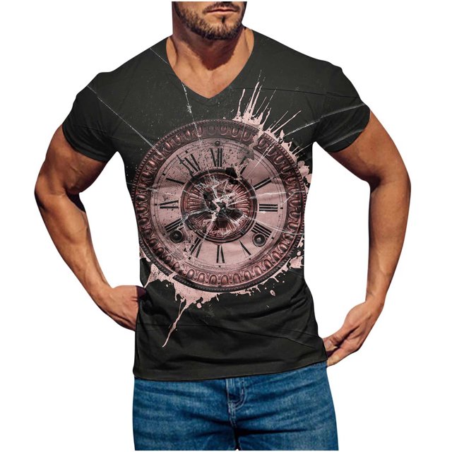 Birdeem Chandail Décontracté pour Hommes Col en V Imprimé Manches Courtes T-Shirt Blouse