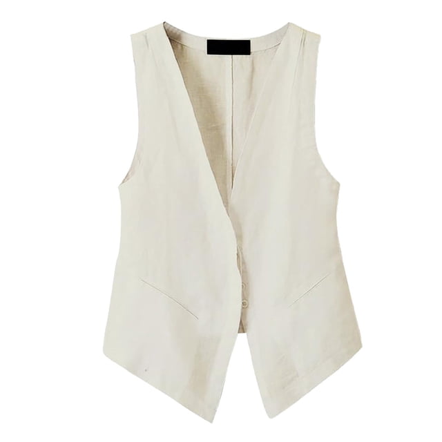 HNMKIU Crop Tank Tops For Women Linen Vest Tops Sleeveless Spring Summer Vest Coat Top