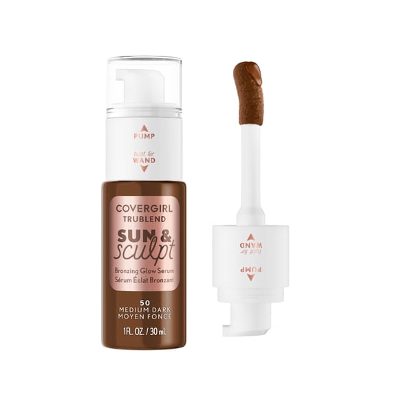 Covergirl TruBlend Sun& Sculpt Bronzing Glow Serum, Bronzing Fluid, Buildable, Vegan Formula, Radiant Glow, Wand and Pump Applicator