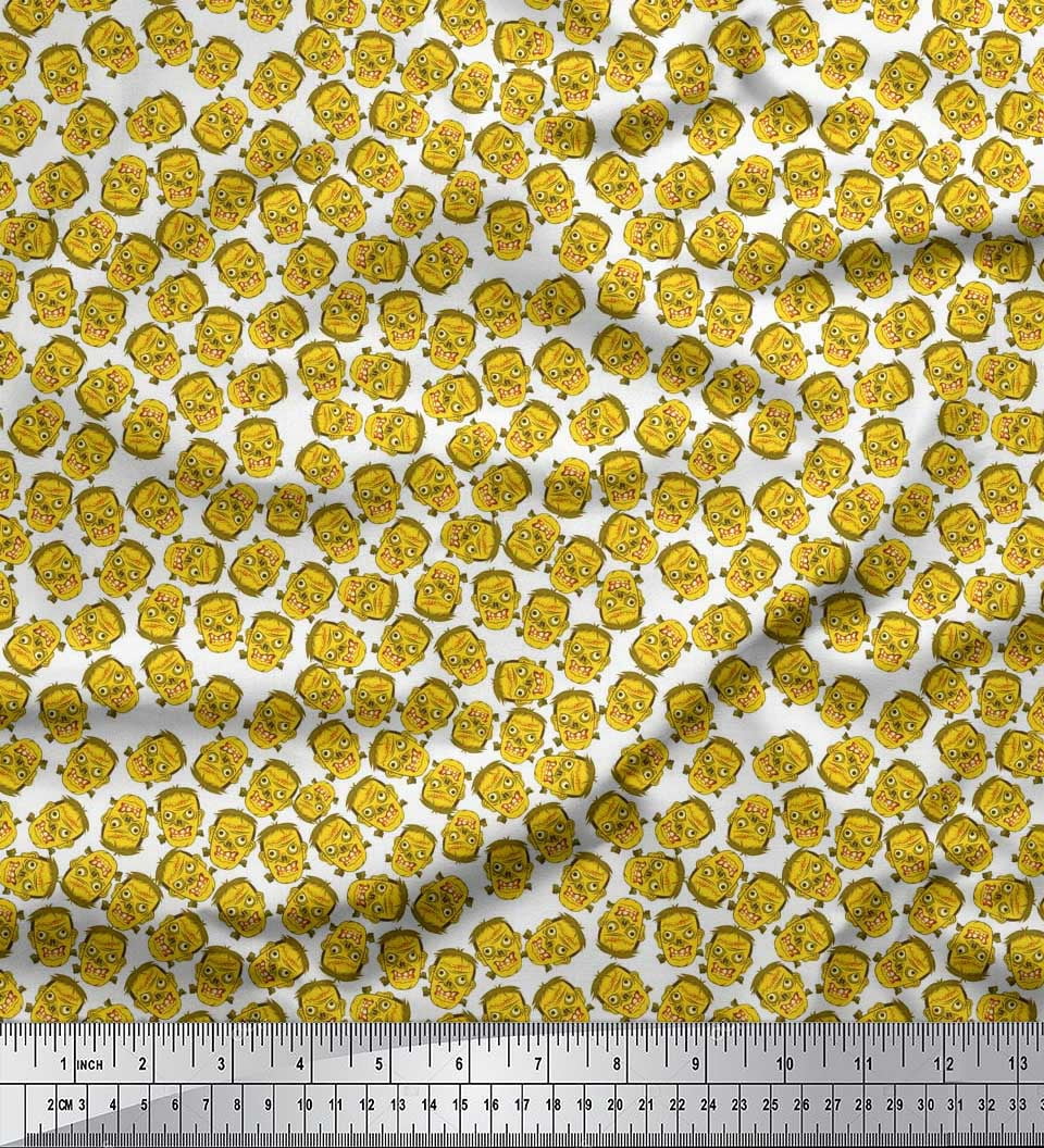 Soimoi Polyester Crepe Fabric Witch Face Halloween Print Fabric by The Yard 52 Inch Wide
