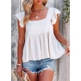 thumbnail image 4 of Débardeur Blouse Babydoll à Basque pour Femme, Col Carré Décontracté, Manches Courtes à Volants, Blanc G, 4 of 8