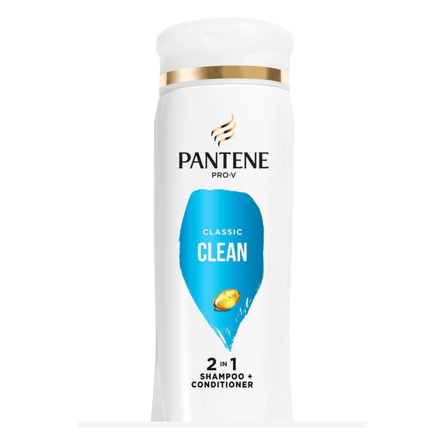 Pantene Classic Clean Shampooing et Revitalisant 2-en-1 12,0 FL Oz/355 ml, Bouteille Blanche Orientée vers l'Avant avec Bouchon Rabattable et logo Pantene; Formule 2-en-1 Étiquetée pour le Nettoyage et le Conditionnement Notant la Pro-Vitamine B5 et une Nutrition de 72 Heures; Convient pour une Utilisation Rapide au gym Ou en Voyage, Lavage et Déplacement.