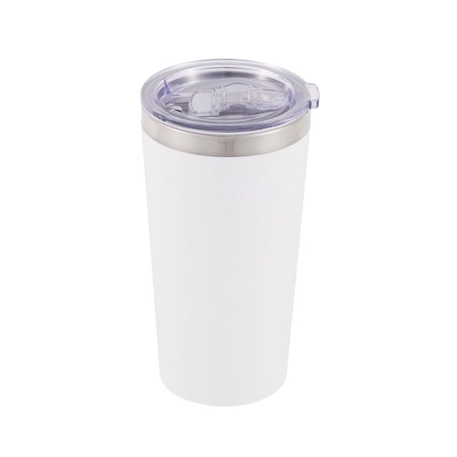 Hello Hobby Coffee Craft Tumbler 16 FL. OZ. with a white smooth-coated body, clear plastic lid with sliding closure, and stainless steel rim, BPA free, suitable for hot and cold beverages in kitchenware beverage storage containers.