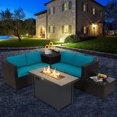 thumbnail image 3 of Gymax Ensemble de Mobilier de Patio en Rotin 5 Pcs Table à Foyer avec Housse Rangement Coussin Turquoise, 3 of 8