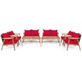 thumbnail image 2 of Patiojoy Ensemble de Meubles de Patio en Rotin 8 Pcs Cadre en Bois Canapé Coussiné avec Table Basse Ensemble de Canapé Sectionnel de Conversation pour Jardin Rouge, 2 of 8
