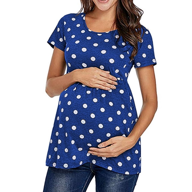 Julyccc Maternity Dot Polka Round Neck Short Sleeve Tunic Tops