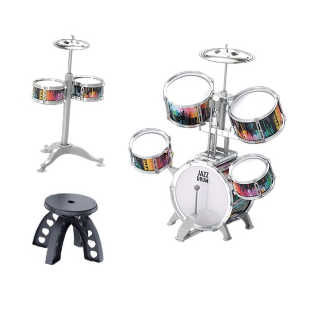 Bunblic Kids Toddler Drum Set Education Musical Toy Percussion Musical Instruments with Stool for Children'S Day Easily Install , A