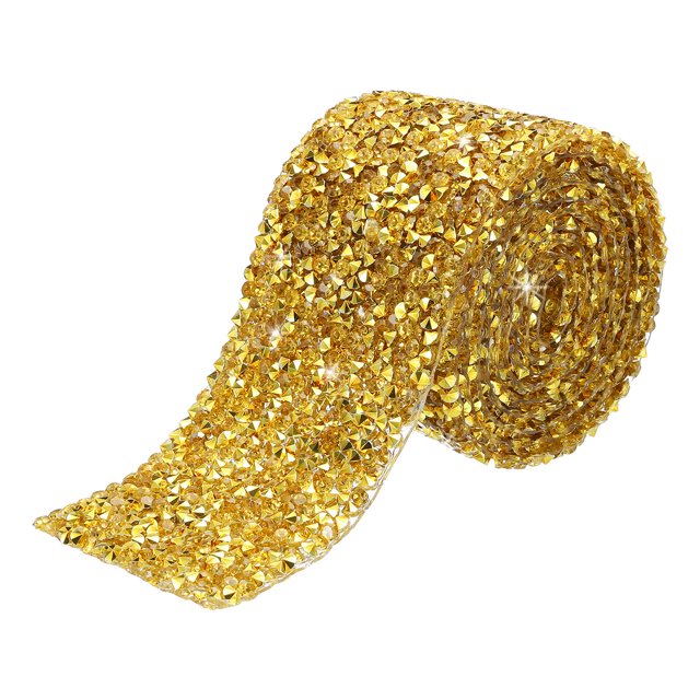 Unique Bargains 1 Roll 1 Yard Self Adhesive Crystal Rhinestone Diamond Ribbon for Arts & Crafts Project Gold