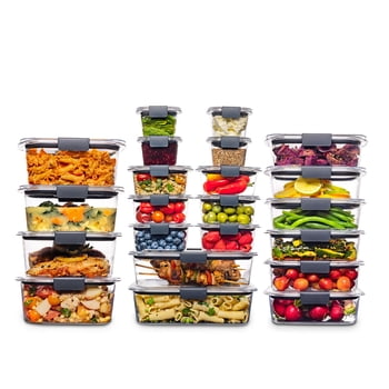 Rubbermaid Brilliance Plastic Food Storage Containers, Assorted Sizes, 22 Pack, 44 Pieces with Lids