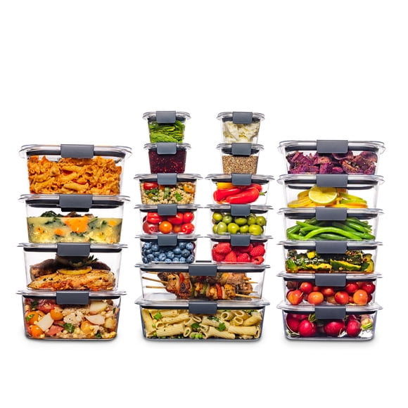 Rubbermaid Brilliance Plastic Food Storage Containers, Assorted Sizes, 22 Pack, 44 Pieces with Lids