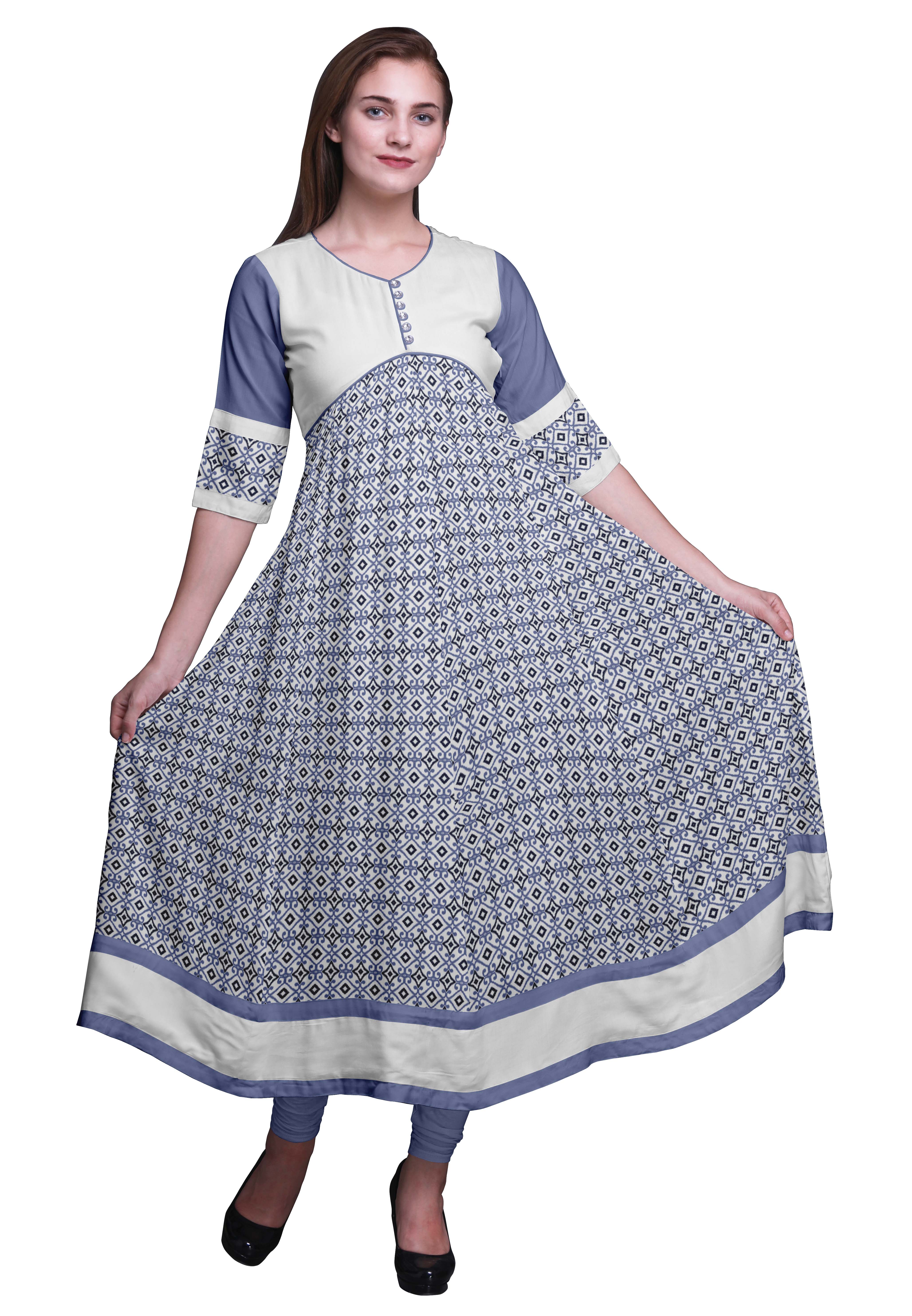 Bimba Classic Printed Indian Kurtis Tunic Long Anarkali Dress For Women