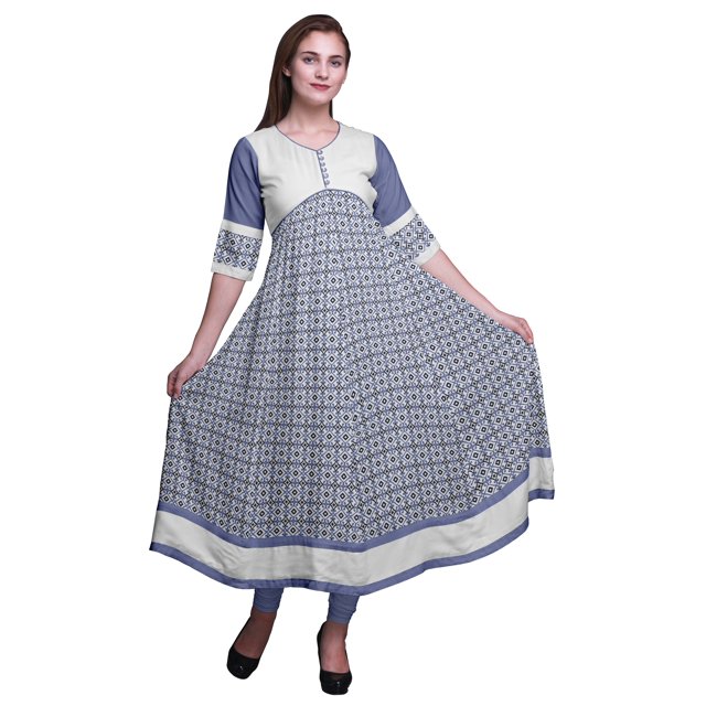 Bimba Print Long Party Wear Anarkali Kurta Flared A Line Kurtis For Women