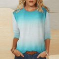 thumbnail image 2 of Meichang T-Shirt à Manches 3/4 pour Femmes, Amusant et Tendance, T-Shirts Imprimés Dégradés, Tunique Ajustée, Chandail à Col Rond, Blouse, Doux, Confortable, Extensible, Hauts de Vacances pour Jeans, 2 of 5