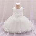 thumbnail image 2 of Robe d'Été pour Filles Bébé Sans Manches Nœud Papillon Robe de Danse Douce Robe de Fête Filles Blanc 6-12 Mois, 2 of 6