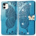 thumbnail image 1 of Wallet Case for iPhone 7plus/8 plus, PU Leather Flip Protective Phone Case Wrist Strap Card Slots Holder Pocket Emboss Butterfly Flower Stand Case for iPhone Blue, 1 of 9