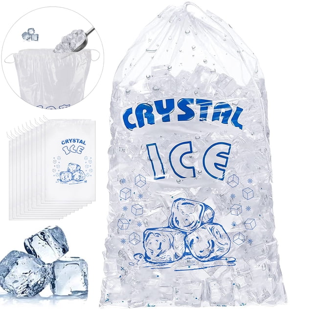 Lubelski 50 Pcs/Ensemble Sac à Glaçons Transparent PE Fermeture à Cordon Ajustable Étanche Robuste Sac de Rangement pour Glace Fournitures de Cuisine