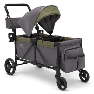 Jeep Sport Poussette tout-terrain Wagon par Delta Children - Comprend Canopy, Organisateur Parent, Barre de poignée réglable, Plateau Snack & Supports de coupe, gris/vert vivant