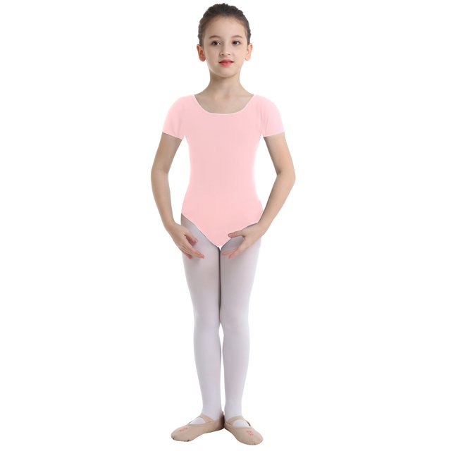 Miaeowve Justaucorps Classique à Manches Courtes pour Filles, Extensible, de Gym, de Ballet et de Danse, Rose, 4