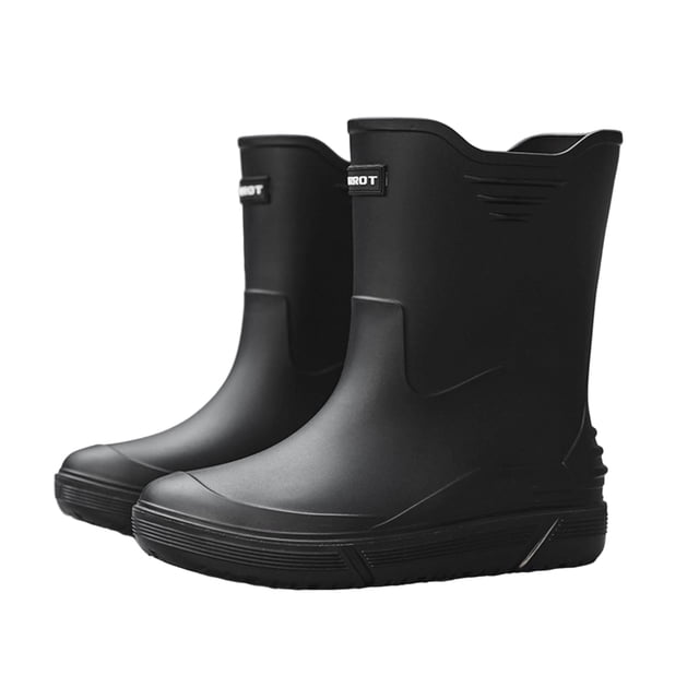 Black Mens Rain Boots With Solid Color Letter Design Waterproof Low Top Rubber Comfortable For Spring Summer Casual Outdoor Wear Size 42