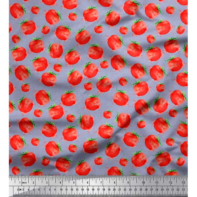 Soimoi Blue Georgette Viscose Fabric Tomato Vegetable Decor Fabric Printed Yard 44 Inch Wide
