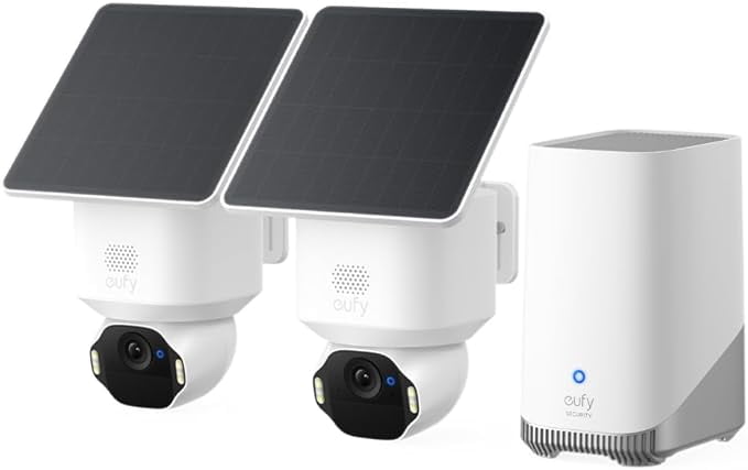 eufy Security SoloCam E42 2-Cam Kit (HomeBase S380), 4K Security Camera Wireless Outdoor, Solar Powered, AI Motion Tracking, Strobe Light, Pan & Tilt, Facial Recognition, White