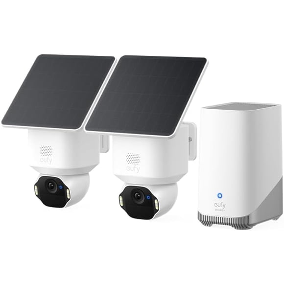 eufy Security SoloCam E42 2-Cam Kit (HomeBase S380), 4K Security Camera Wireless Outdoor, Solar Powered, AI Motion Tracking, Strobe Light, Pan & Tilt, Facial Recognition, White