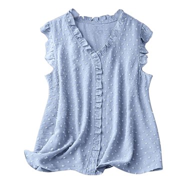 Timegard Womens Summer Tops Ruffle V-Neck Sleeveless Lightweight Tank Tops Casual Loose Tops Blouse