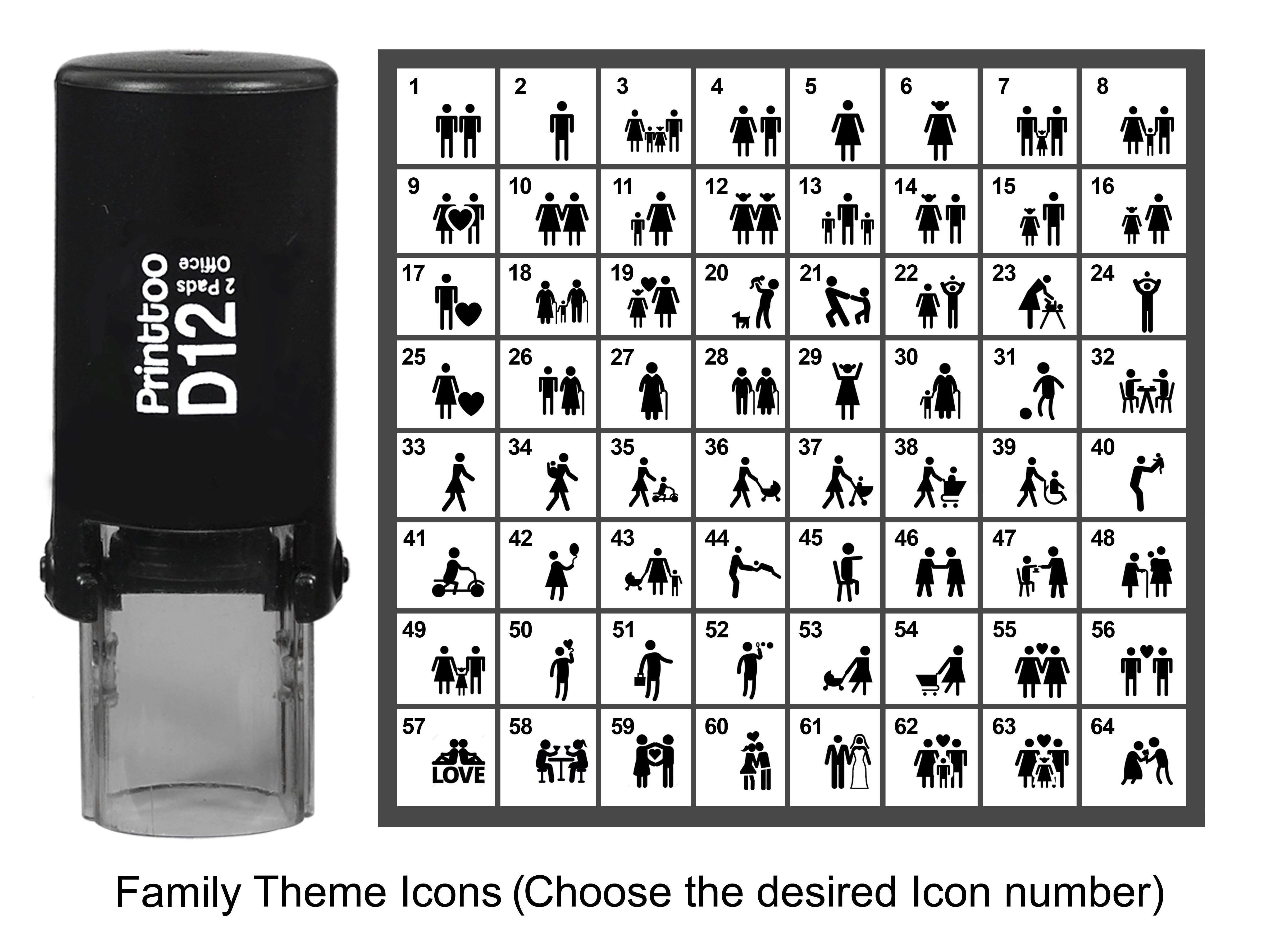 Printtoo Personalized Family Theme Icons Rubber Stamp Self Inking Stamper 12 mm-Red