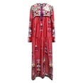 thumbnail image 3 of Women Plus Size V Neck Print Lace Up Long Sleeve Boho Dress Party Maxi Dress, 3 of 6