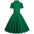 thumbnail image 3 of AherBiu Robe Vintage pour Femmes des Années 1950 à Boutons, Col à Revers, Col en V, Manches Courtes, Chemise Plissée, Robe Midi de Soirée, 3 of 4