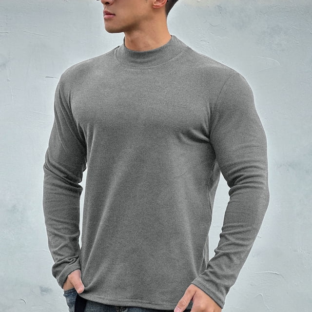 Timegard Tops for Men Fall Half High Neck Fitting Comfy Underwear Long Sleeve Solid Color Workout Shirts Tops