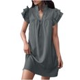 thumbnail image 1 of FcBaudy Robe à Manches Courtes à Col en V, Robes d'Été pour Femmes, Robes pour Femmes Mode Robe Décontractée pour Femmes - Robe à Col en V à Manches Courtes Longue Robe à Taille Longue Jupe Plissée en Soie Glacée pour Dames, 1 of 5