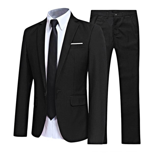 Jelory Mens 2 Piece Suit Formal Business Slim Fit Suits One Button Solid Blazer Jacket with Trousers Black M