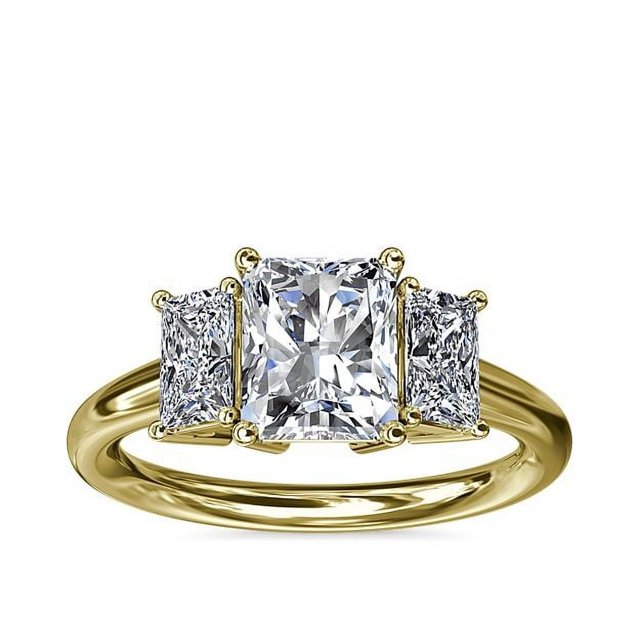 1.20 Carat Excellent Radiant Cut Real Diamond New Design Three Stone Ring for Wedding Solid 18K Yellow Gold Size 11