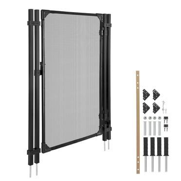 KFFKFF Pool Fence Gate, 4 x 2.5 ft Inground Swimming Pool Fences Gate, Outdoor Security Fencing Door Kit with Metal Latch and Stopper, 352 gsm Teslin PVC Mesh, Square Tube, Black