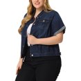 thumbnail image 4 of GRACE & GRANDEUR Women's Plus Size Denim Jacket Button Front Crop Jean Short Sleeve Trucker Jackets Dark Blue 1X, 4 of 5