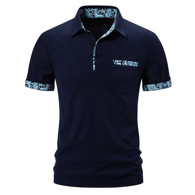 Birdeem Chemise Décontractée pour Hommes Patchwork Imprimé Bouton Col Rabattu Manches Courtes T-Shirt Chandail Blouse