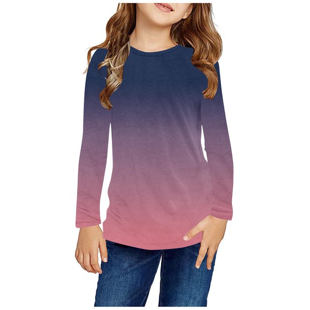 RXIRUCGD Chemises à Manches Longues pour Filles, Col Rond Mignon, Blouses Décontractées Élégantes, Violet, Taille : 7 Ans
