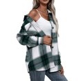 thumbnail image 4 of Women Plaid Flannel Shirt Jacket Button Down Lapel Long Sleeve Shacket Cardigan Coats Fall Spring Clothes, 4 of 6