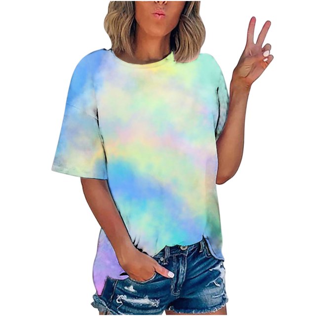 Pompotops T-shirt Imprimé pour Femme, Manches Courtes, Blouse à Col Rond, Hauts Décontractés, Liquidation