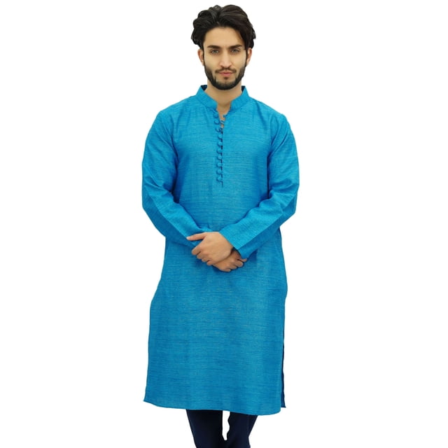 Atasi Ethnic Men's Kurta Pyjama Set Blue Bollywood Designer Shirt-Small