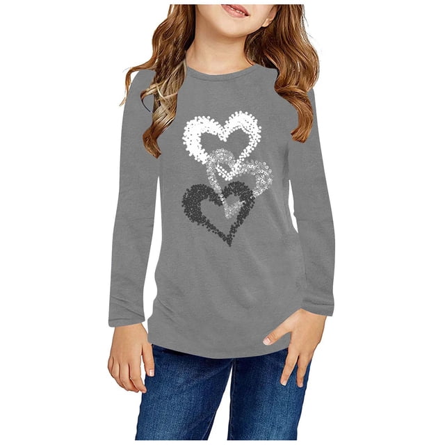 RXIRUCGD Chemises à Manches Longues pour Filles, Col Rond Mignon, Blouses Décontractées Élégantes (Gris, Taille : 4 Ans)