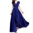 thumbnail image 1 of Ersazi Robe d'Automne pour Femmes, Col en V, Couleur, Manches Courtes, Chiffon, Fermeture à la Taille, Robe de Soirée en Liquidation, Bleu, TG, 1 of 7