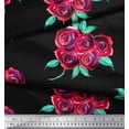 thumbnail image 2 of Soimoi Tissu Popeline de Coton Noir Imprimé Feuilles & Roses Floral au Mètre 56 Pouces de Large, 2 of 3